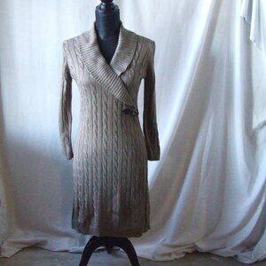 Calvin Klein dress sweater long sleeved taupe brown pull over mock cowl neutral